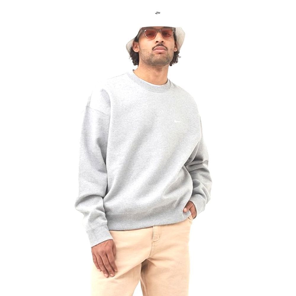 Nike Solo Swoosh Crewneck Sweatshirt Heather Grey XS Unisex Fleece DX1361-051 LE - Picture 1 of 13